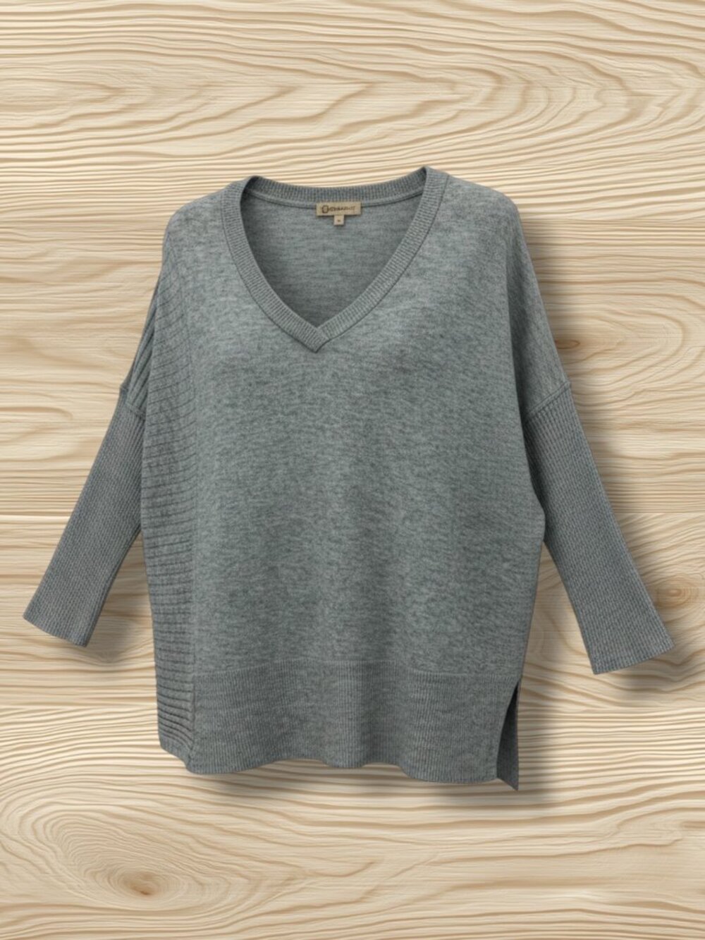 Democracy B637ZASM Asymmetric Soft‎ Knit V-Neck Sweater Grey Small